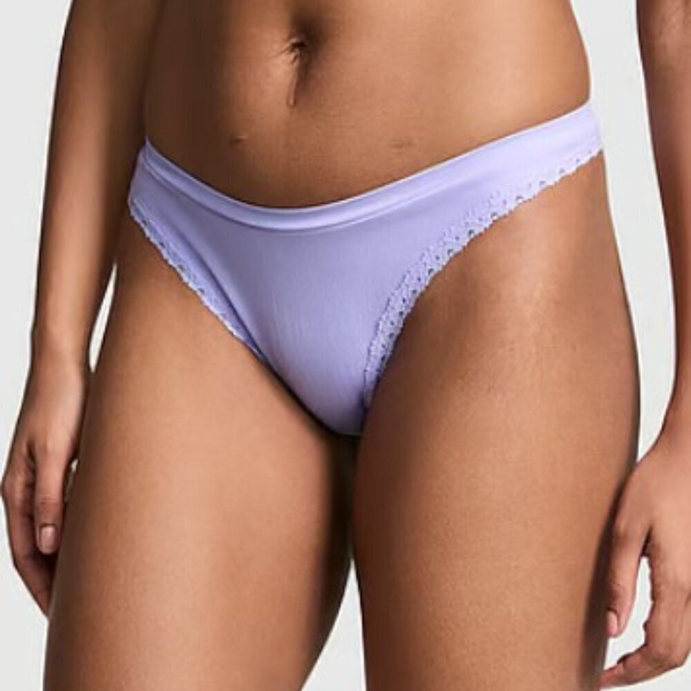 PINK - Seamless Rib Longline Bralette & High-Leg Thong Panty Set Purple L - NWT - Picture 3 of 7